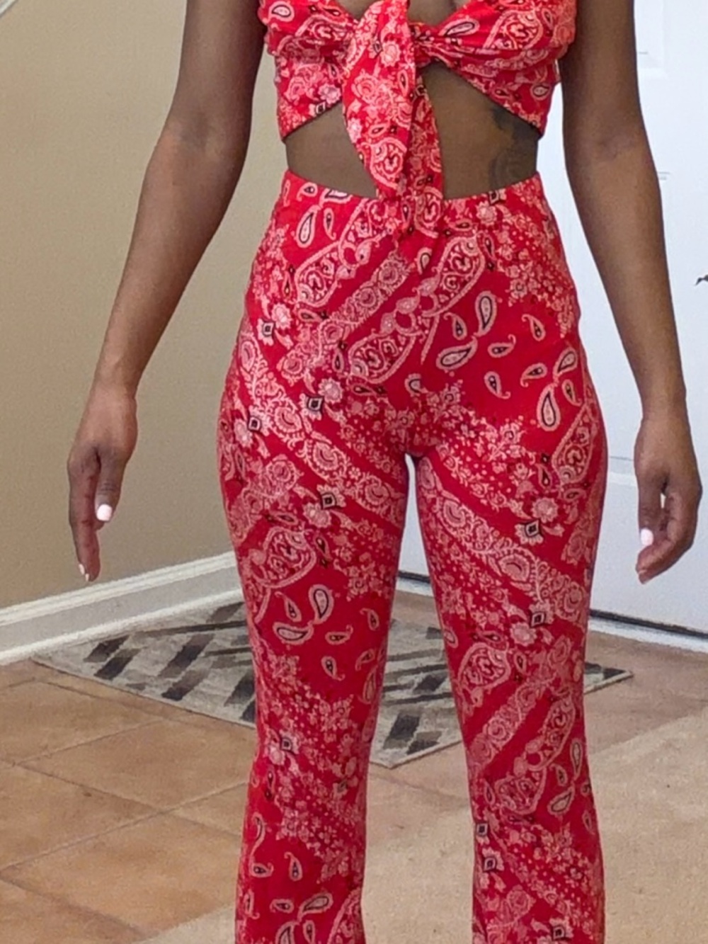 Fashion Nova Red Paisley High-Waist Wide Leg Pants